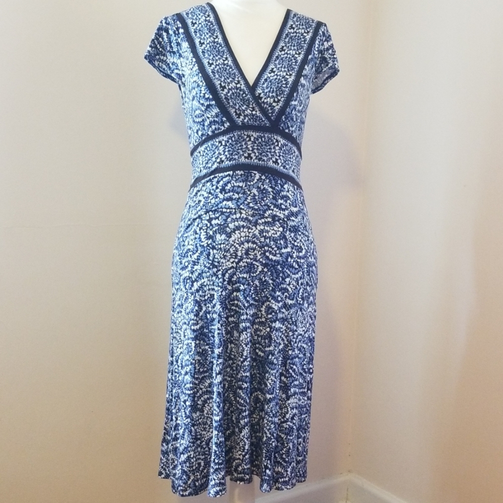BCBG Max Azria Blue, Black & White Printed Dress
